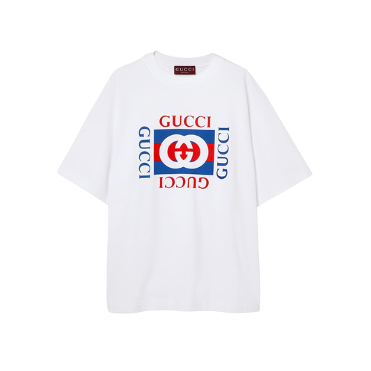 Cotton jersey T-shirt with Gucci print in White