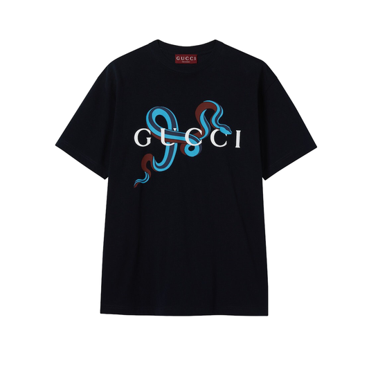 Printed cotton jersey T-shirt in navy