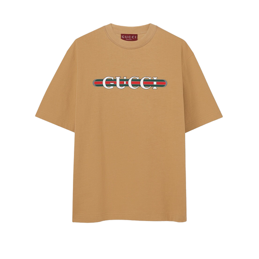 Printed cotton jersey T-shirt in beige