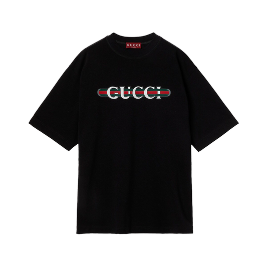 Printed cotton jersey T-shirt in black